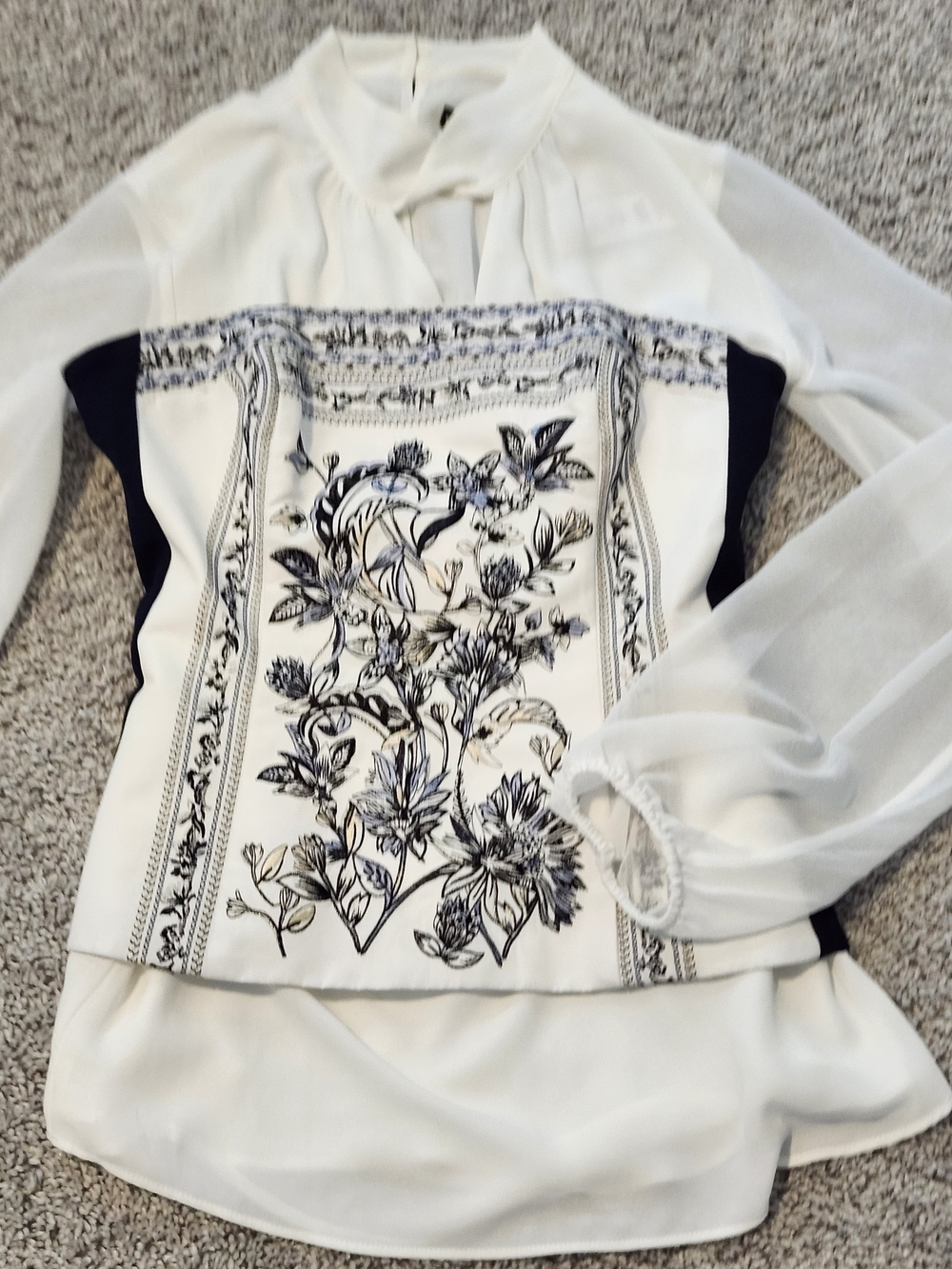 Blouse White Sheer Key Hole Twist Long Sleeve Size 2 High Neck Line